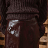 LINNA BROWN SHINY LEATHER SKIRT