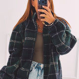 ODETTE DARK BLUE/GREEN CHECKERED TEDDY JACKET