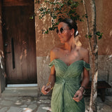 LUNESSA KHAKI LACE OFF SHOULDER DRESS