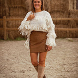 WINIFRED ECRU FRINGE SWEATER
