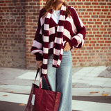 LOST IN THE CITY BORDEAUX/LIGHT PINK CARDIGAN WITH SCARF
