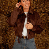 VERONICA BROWN SUEDE ZIP JACKET