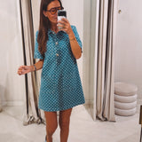 SANNE BLUE DENIM POLKADOTS DRESS