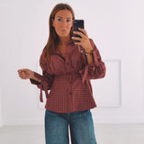 HARRIET BURGUNDY CHECKERED BLOUSE