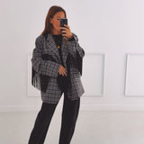 JOLENE BLACK CHECKERED FRINGE BLAZER