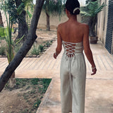 ZAYLA BEIGE FLOWER STRAPLESS JUMPSUIT