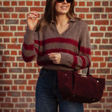 KINGSTON TAUPE STRIPED POLO SWEATER
