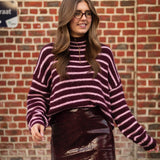 FLORENCE BURGUNDY/PINK STRIPED SWEATER