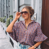 IDRA CAMEL/BLUE CHECKERED BLOUSE
