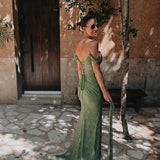 LUNESSA KHAKI LACE OFF SHOULDER DRESS