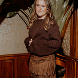 DAZZLE NIGHT BROWN FRINGE STUDS SKIRT