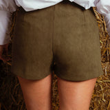 EDNA KHAKI SUEDE FRINGE SHORT