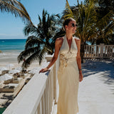 CORAZON DE MEXICO YELLOW SATIN HALTER DRESS