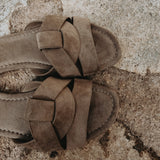 ZAFRA TAUPE SUEDE SLIPPERS