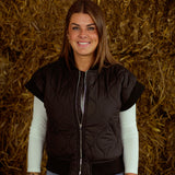 SYBIL BLACK SLEEVELESS PUFFER ZIP JACKET