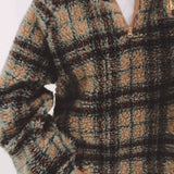 KRISTIEN BEIGE/BROWN CHECKERED TEDDY SWEATER