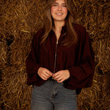 SHERRY BROWN SUEDE ZIP BLOUSE