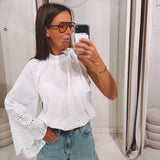 ANNA WHITE EMBROIDERED ONE SHOULDER BLOUSE
