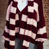 LOST IN THE CITY BORDEAUX/LIGHT PINK CARDIGAN WITH SCARF