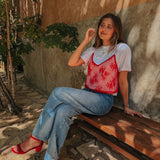 CHIAPAS WHITE T-SHIRT WITH RED LACE
