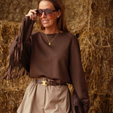 GIANNA BROWN FRINGE SWEATER