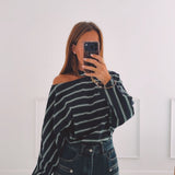 DANAE DARK BLUE STRIPED CUT-OUT SWEATER