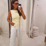 WHITE/YELLOW POLKADOTS WIDE LEG JEANS 9270