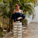 RIVIERA ECRU/DARK BLUE STRIPED PANTS