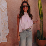 GHIZLANE LIGHT PINK OPEN BACK BLOUSE
