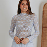 SIMONE LIGHT BLUE LACE LONGSLEEVE TOP