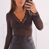 ANNELIEN BROWN LACE LONGSLEEVE SHIRT