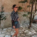 MAYARO DARK BLUE SHORTSLEEVE CHECKERED BLAZER