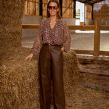 DANICA WIDE BROWN LEATHER PANTS