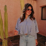 NAJOUA LIGHT BLUE CHECKERED BLOUSE