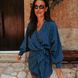 OLASITA BLUE CHECKERED DRESS