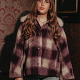 FUR YOUR WARDROBE BURGUNDY CHECKERED JACKET
