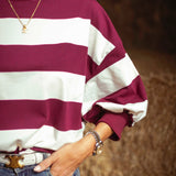 PRE-ORDER MARABETH BURGUNDY STRIPED SWEATER
