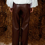 IDRA BROWN WOVEN LEATHER PANTS