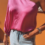 LEONA PINK ONE SHOULDER BLOUSE