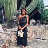 NERJA KHAKI LAYER ONE SHOULDER DRESS