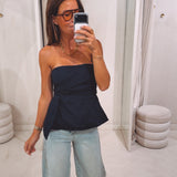CHARLIE DARK BLUE STRAPLESS TOP