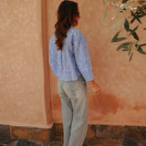 HAJAR BLUE STRIPED FLOWER BLOUSE
