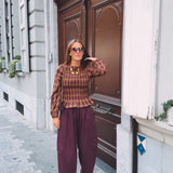 VIOLA BURGUNDY CHECKERED BLOUSE