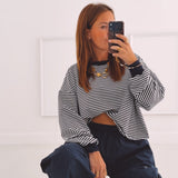 OLIVIA DARK BLUE STRIPED OPEN BACK SWEATER