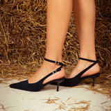 ULENNA DARK BLUE SLINGBACK SUEDE HEELS