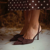 ROWDY BROWN SLINGBACK SUEDE HEELS