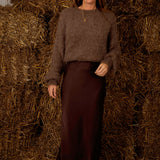 NOVA NOVEMBER BROWN SATIN SKIRT