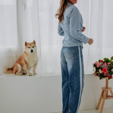 LIESELOT LIGHT BLUE CHECKERED WRAP BLOUSE