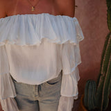 FARASHA WHITE LAYER OFF SHOULDER BLOUSE