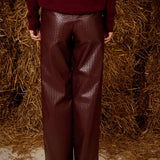 IDRA BURGUNDY WOVEN LEATHER PANTS